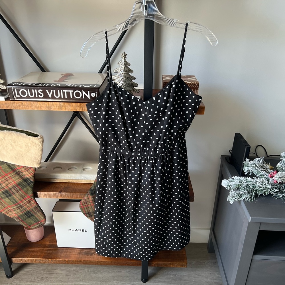J Crew black with white polka dot strapped dress womens 4